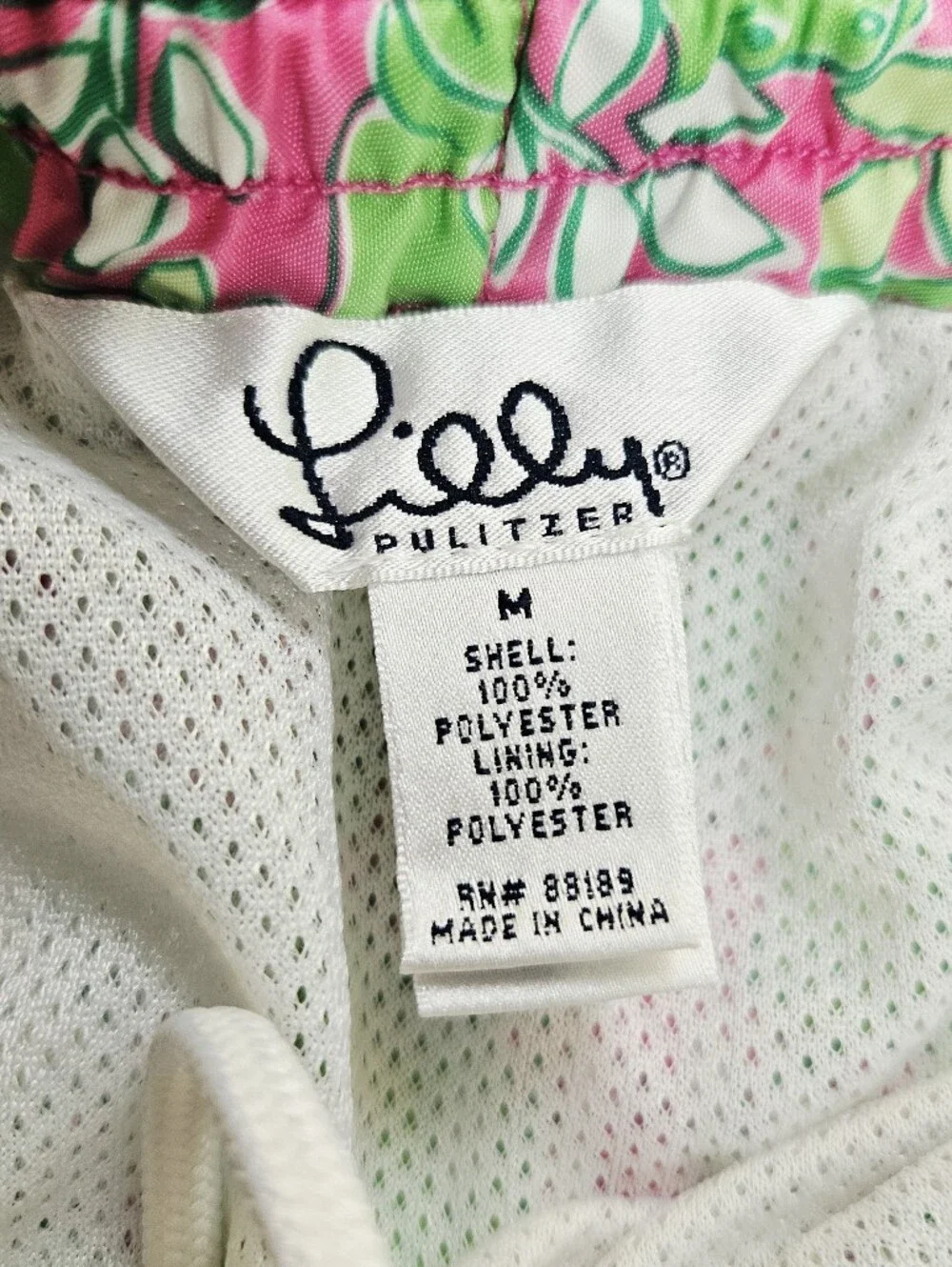 Vintage Lilly Pulitzer Swim Trunks Mens 90s Hippo Pink Green Medium Drawstring